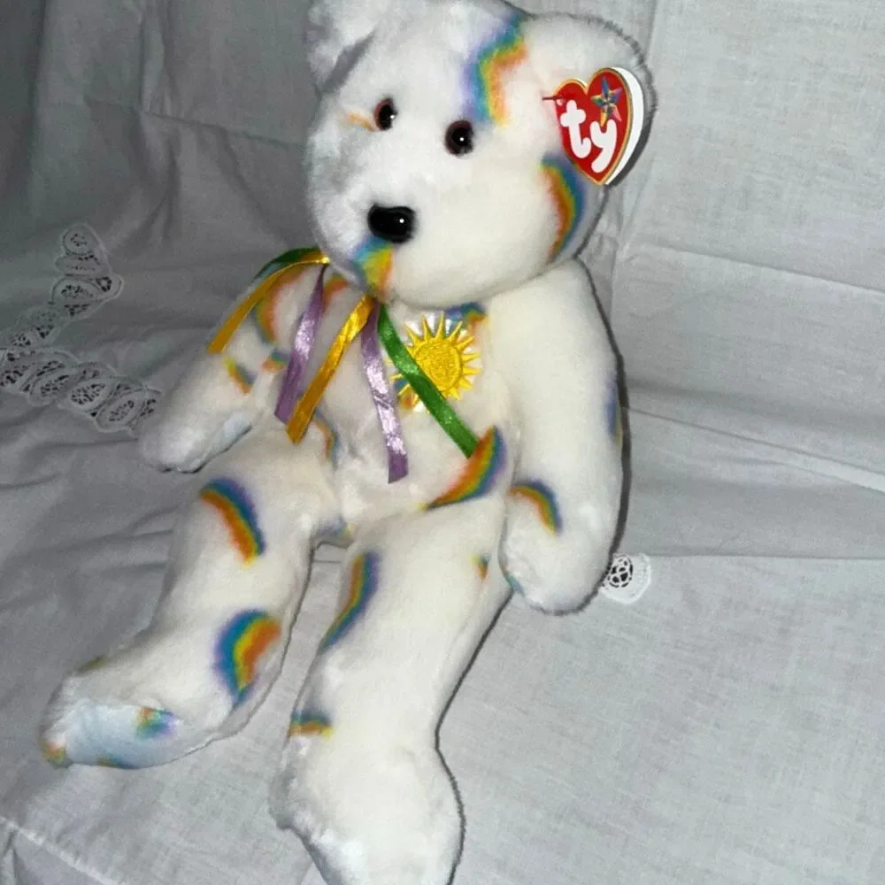 Rare 2002 Ty Beanie Buddy Cheery 15” Rainbow Sun Bear – Mint with Embroidered Ty